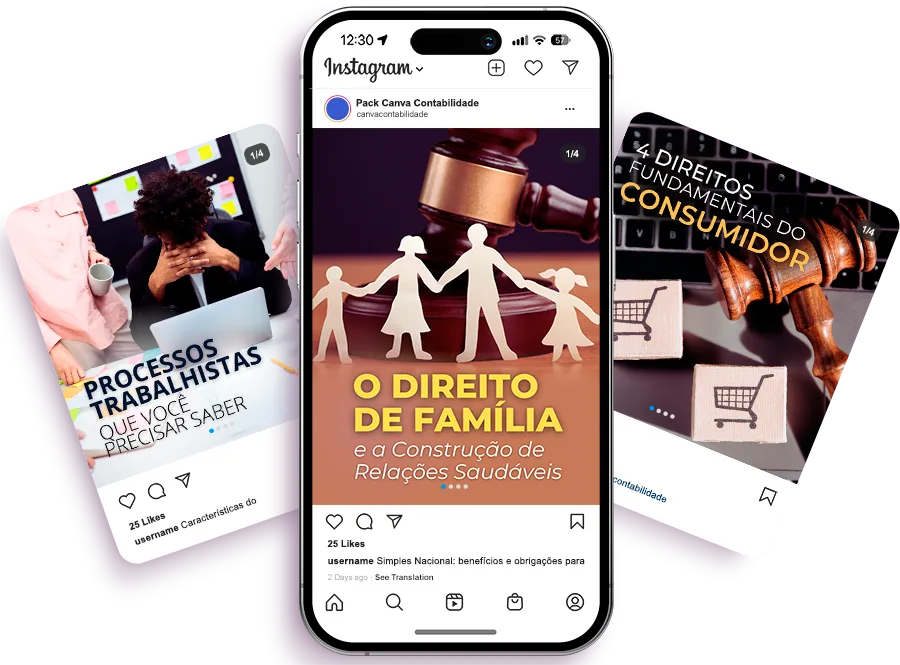 Exemplos de posts do Ultra Pack Canva Advogado